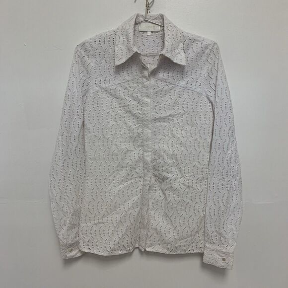 Christian Siriano Textured Long Sleeve Eyelet Button Down Shirt White Size 2 - Picture 1 of 5